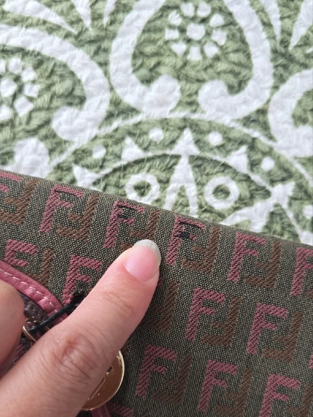 Fendi Olive & Pink Zucca Continental Wallet with Gold-Tone FF Charm